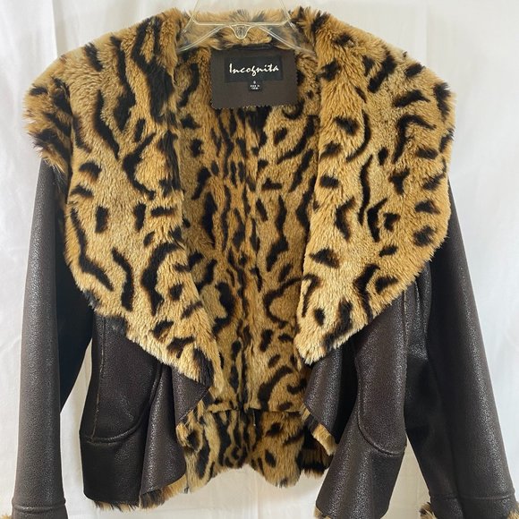 SOLD Incognita Brown Faux Leather Animal Print & Fur Lined Jacket NWOT - Picture 10 of 16